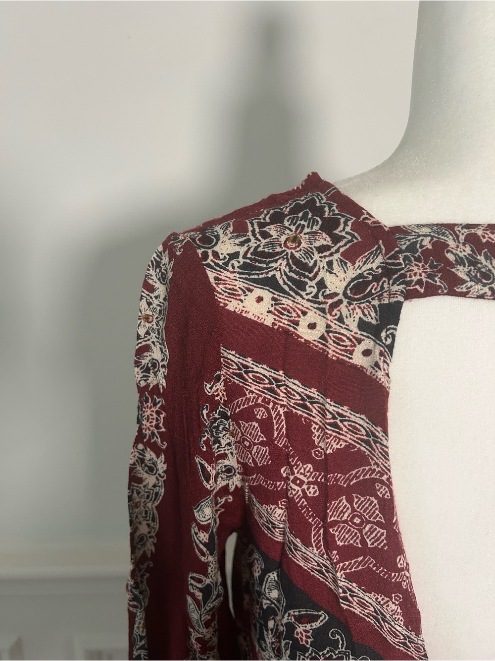 Free People Maroon Paisley & Geometric Print Long-Sleeve Tunic - Picture 4 of 8